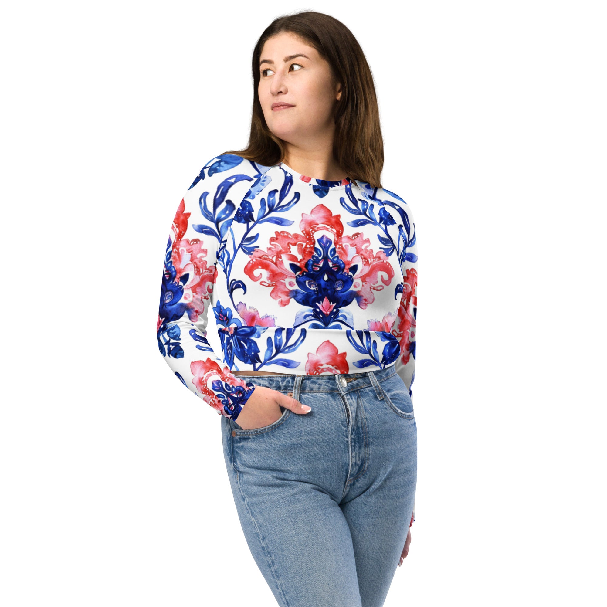Recycled long-sleeve crop top