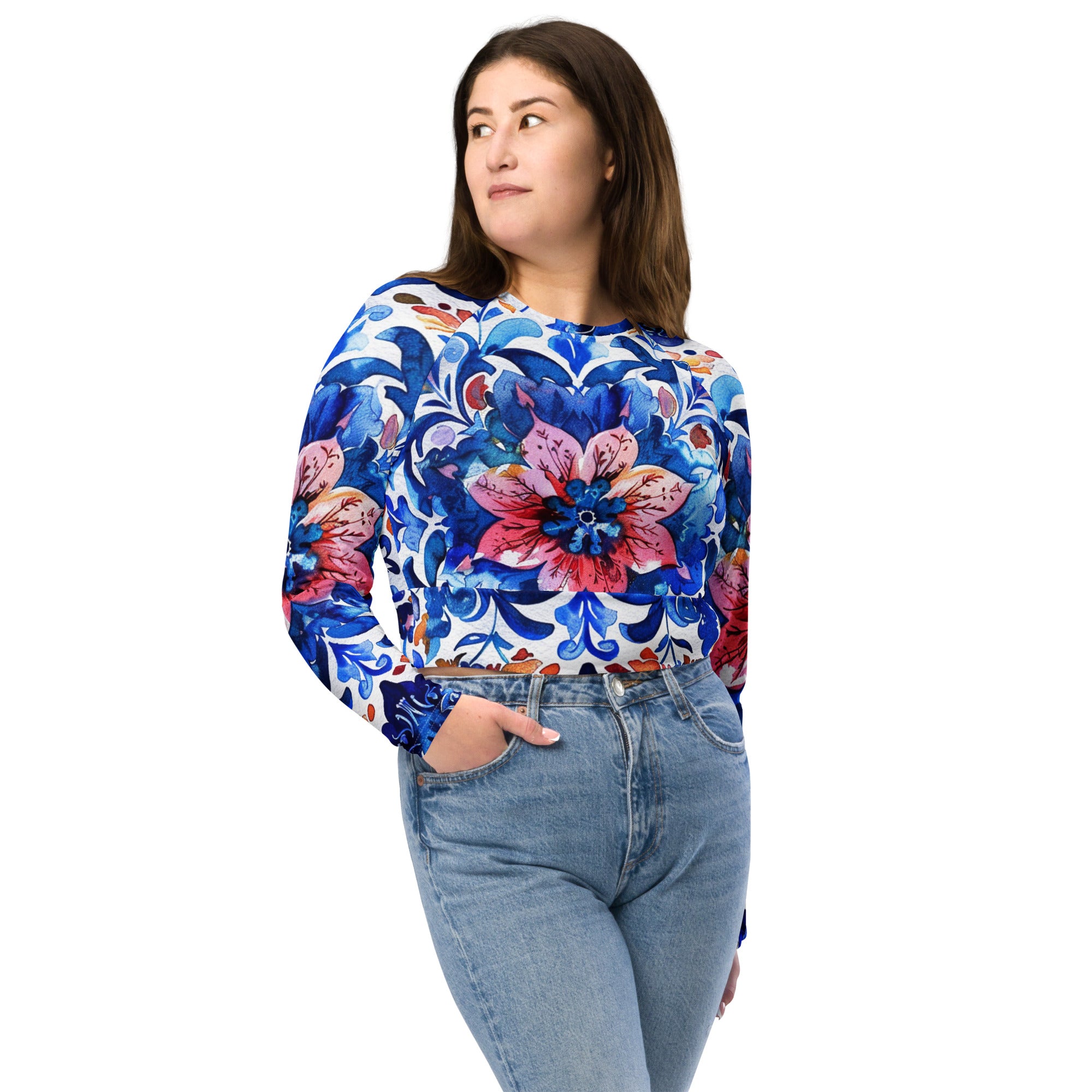 Recycled long-sleeve crop top