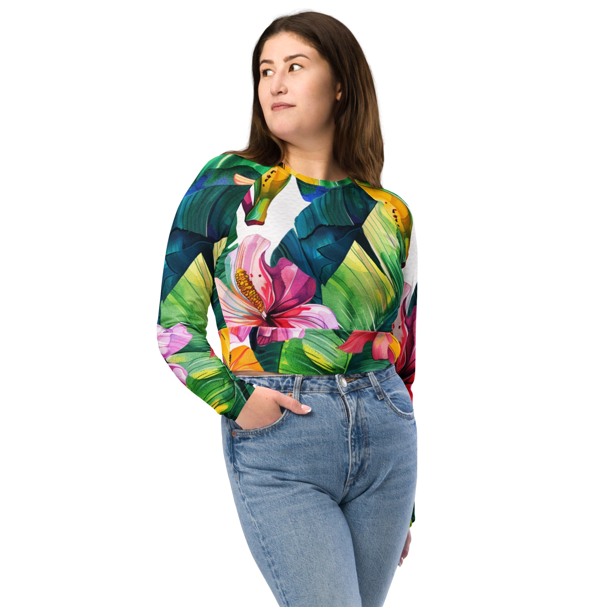 Recycled long-sleeve crop top