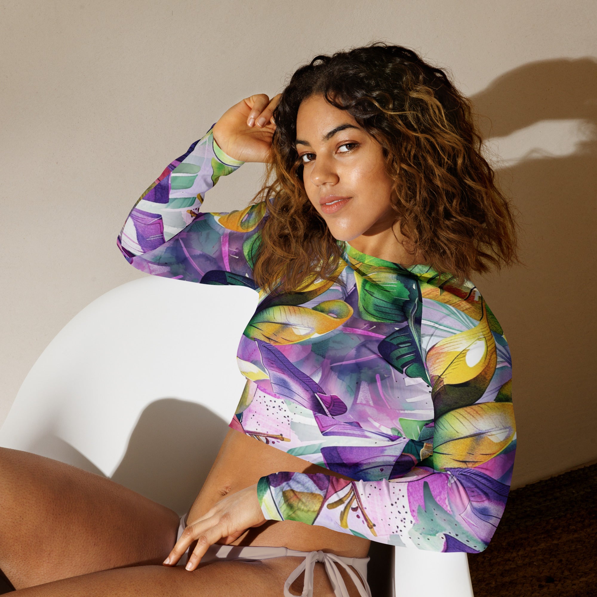 Recycled long-sleeve crop top
