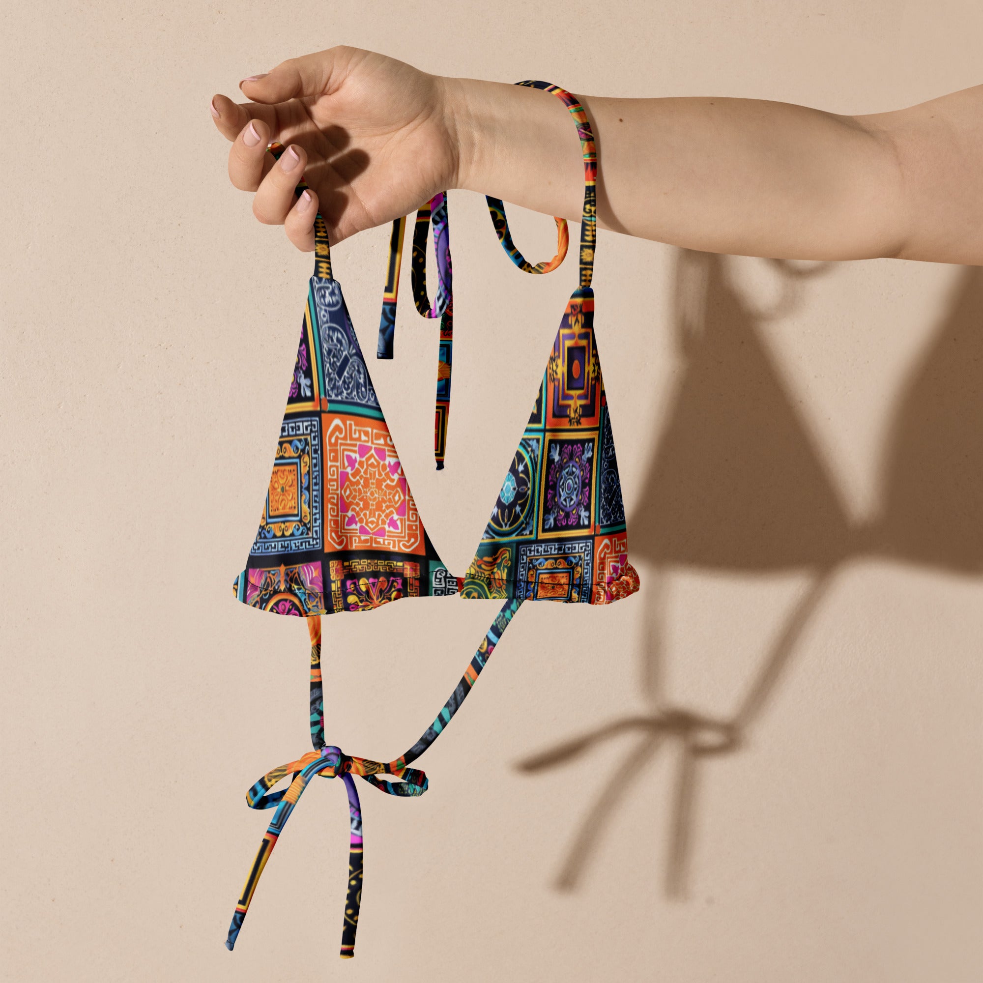 All-over print recycled string bikini top