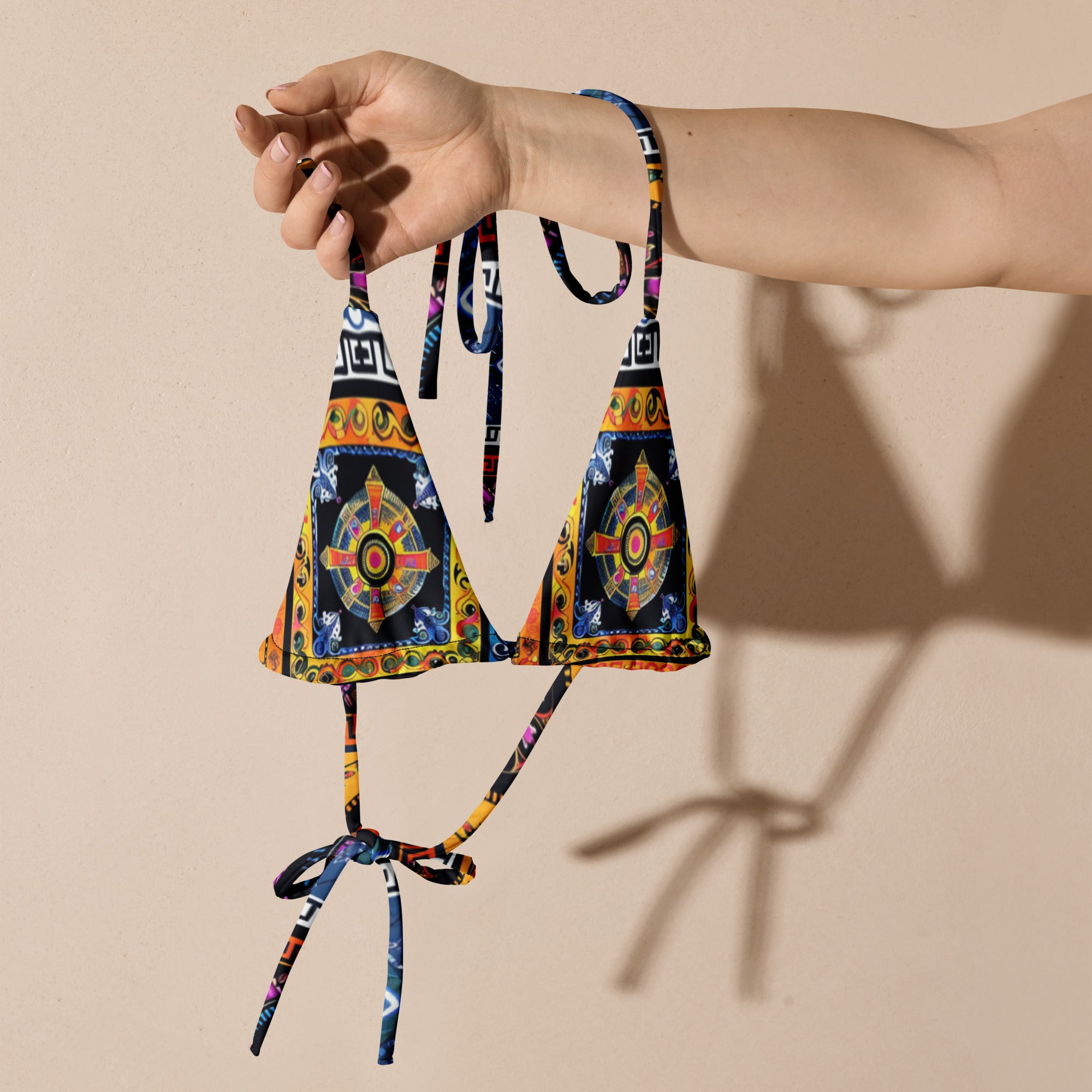 All-over print recycled string bikini top