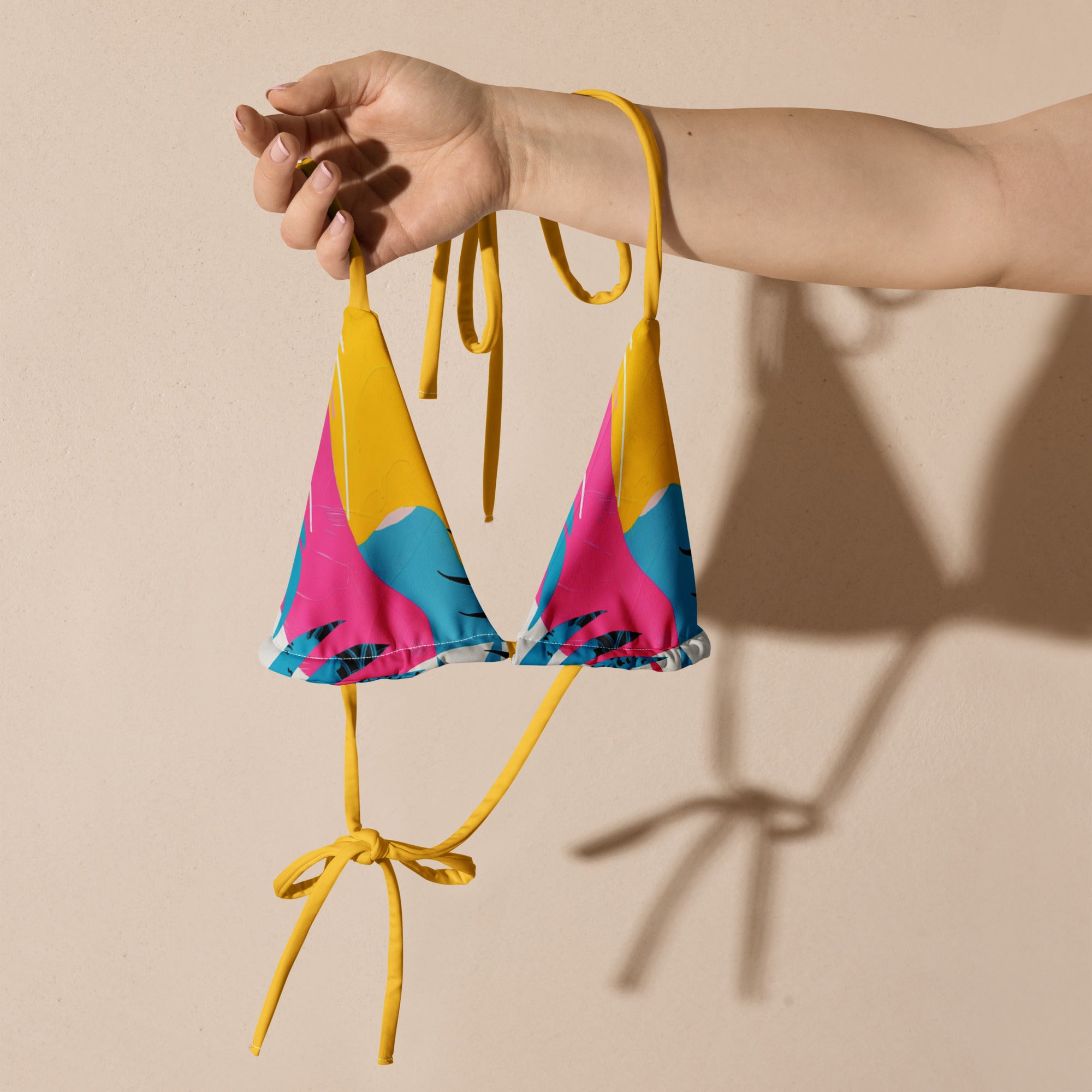 All-over print recycled string bikini top