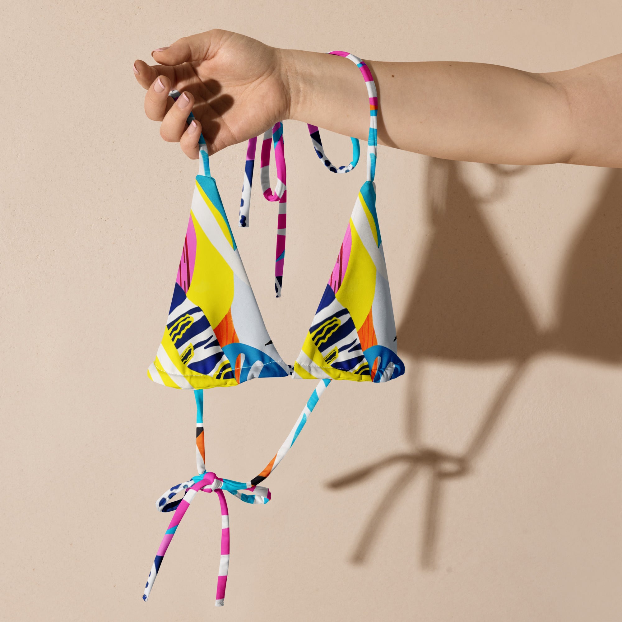 All-over print recycled string bikini top
