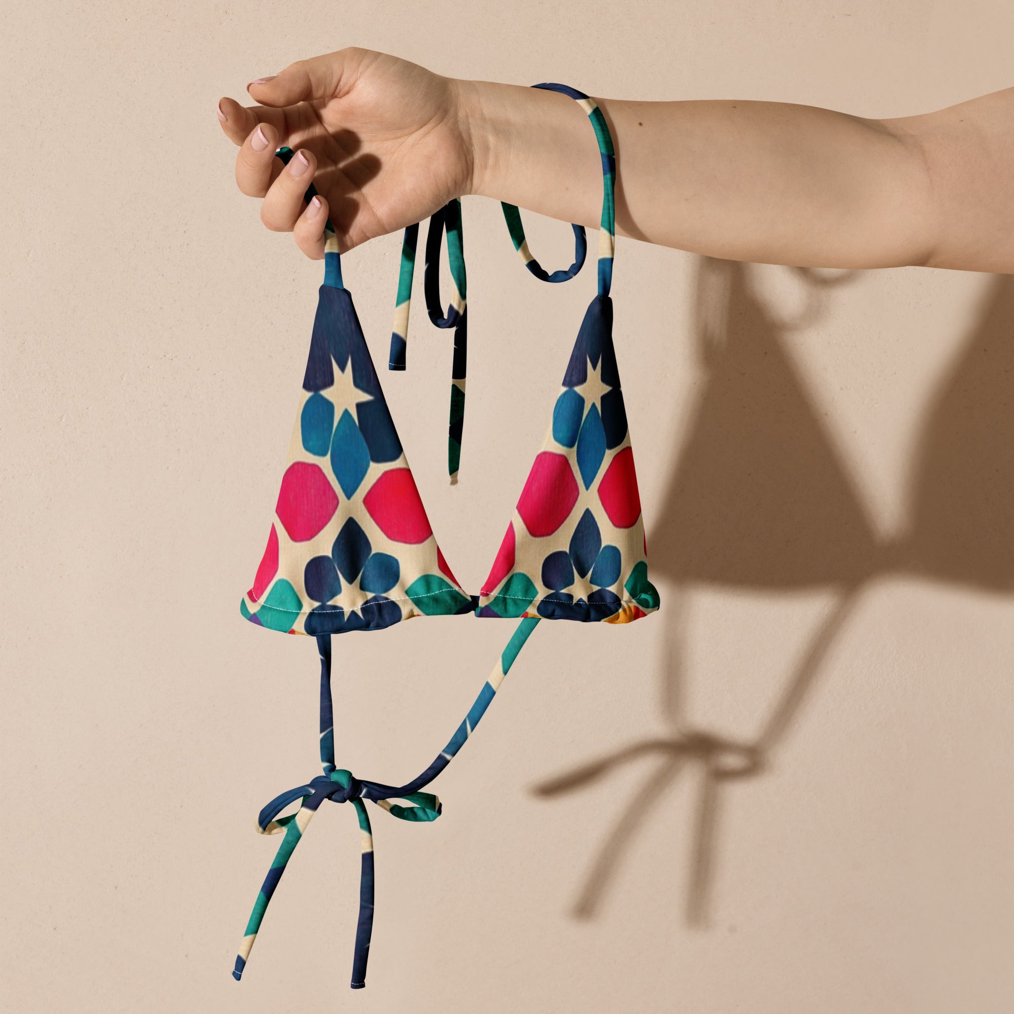All-over print recycled string bikini top