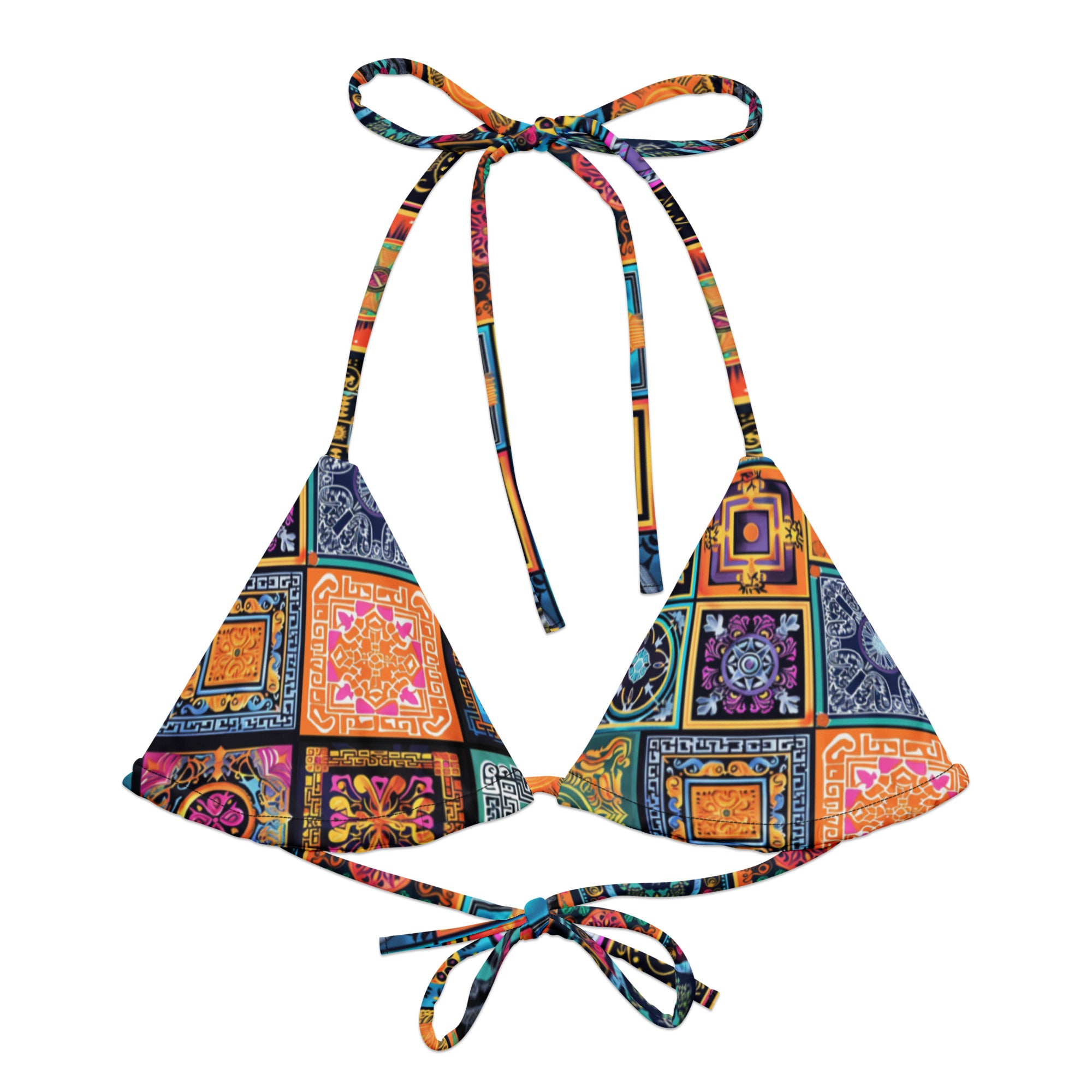 All-over print recycled string bikini top