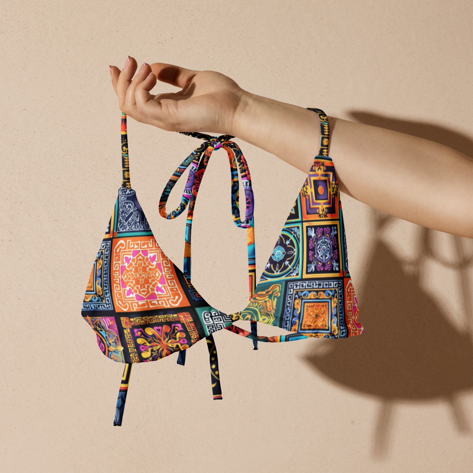All-over print recycled string bikini top