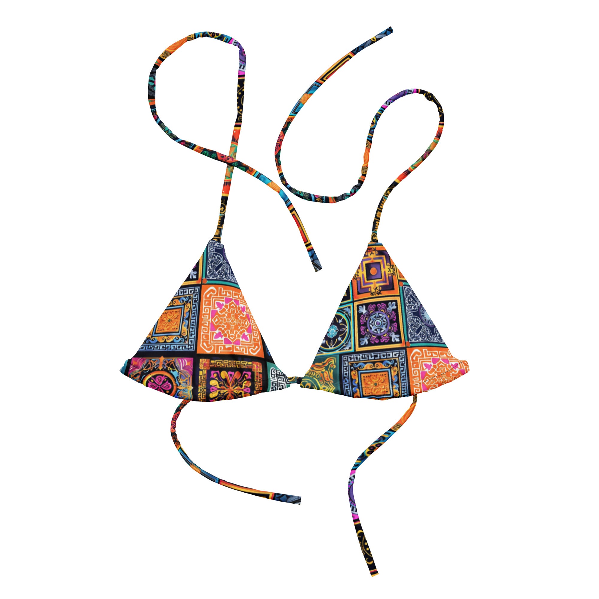 All-over print recycled string bikini top