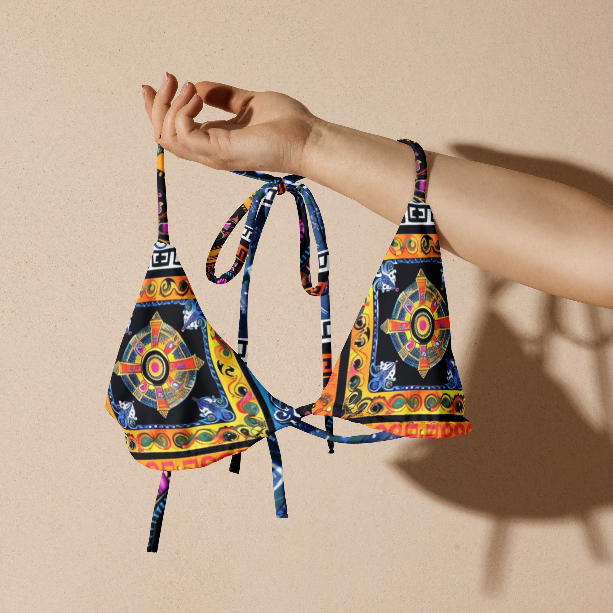All-over print recycled string bikini top