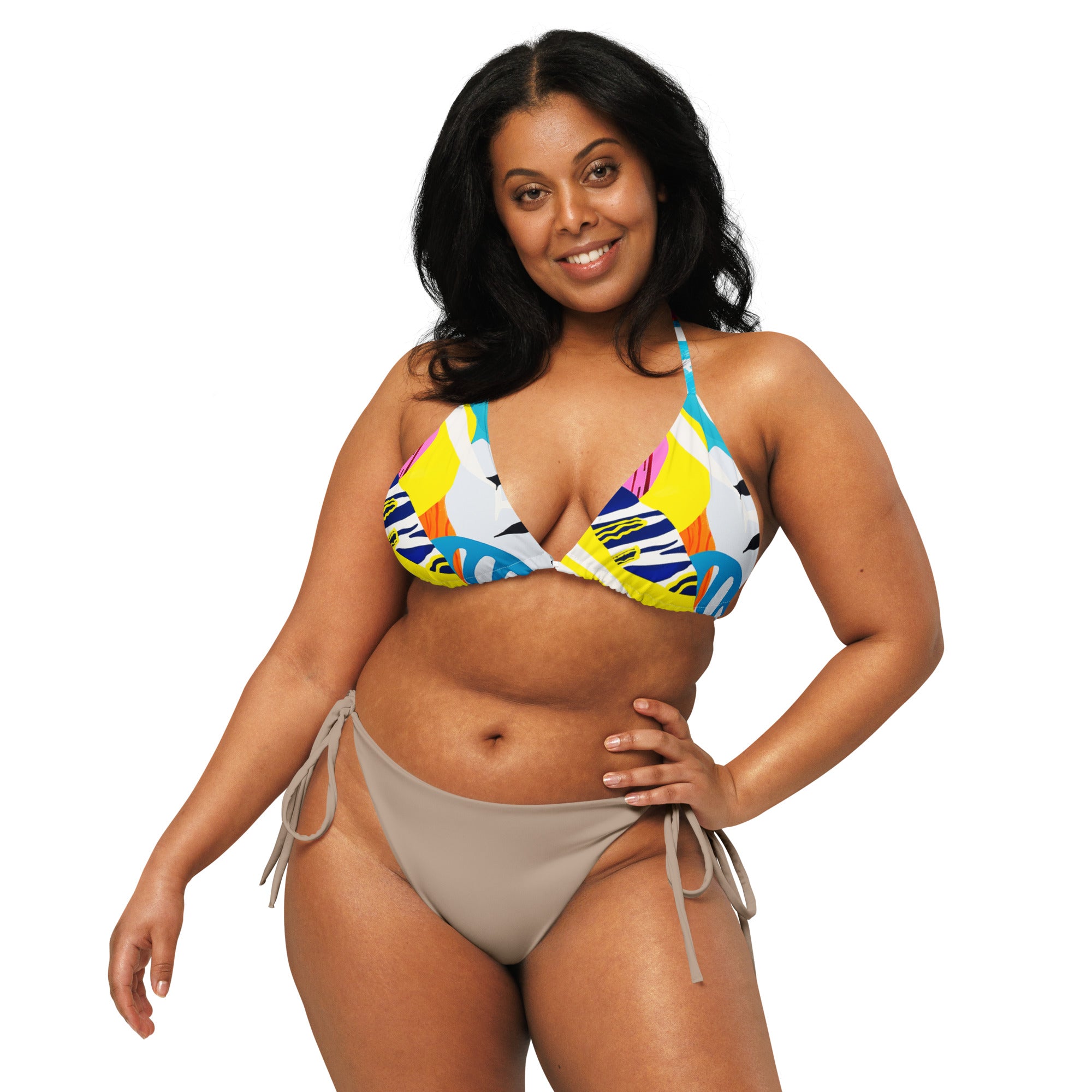 All-over print recycled string bikini top